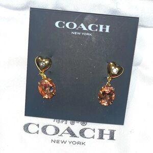 ❤️🆕❤️ Coach Heart Stone Drop Earrings, Red & Gold